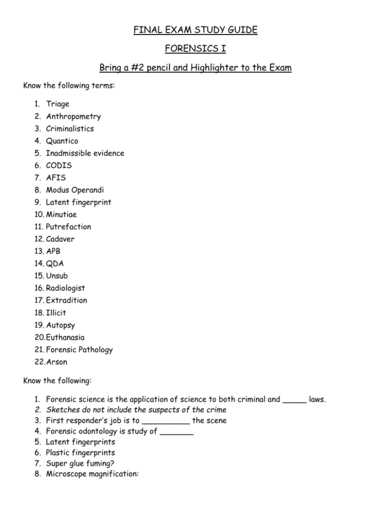 Final Exam Study Guide Final Exam Study Guide
