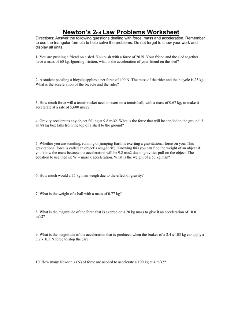 Newton Laws Worksheet Answers 7319