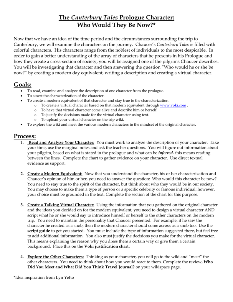 The Canterbury Tales Character Analysis Chart Answers