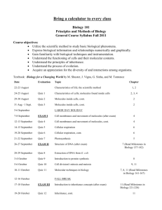 Biology 101– Principles and Methods of Biology