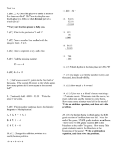 Test 3 A 1. (Inv. 2) A) One-fifth plus two