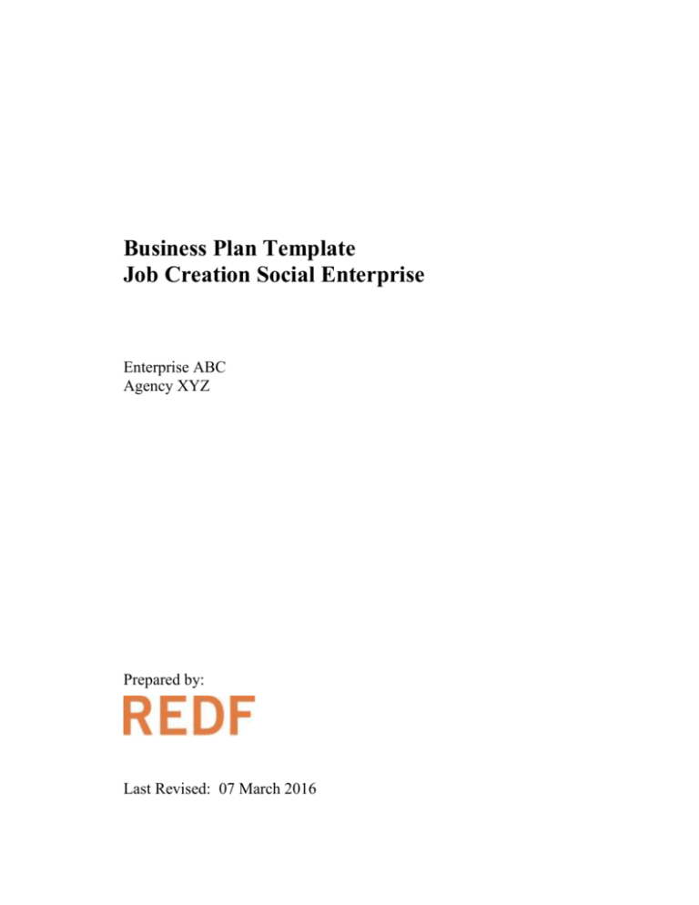 Social Enterprise Business Plan Template