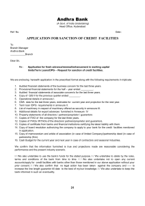 Application For Sanction Of Credit Facilities