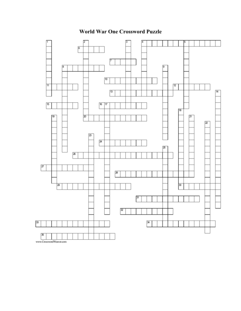 world war one crossword puzzle