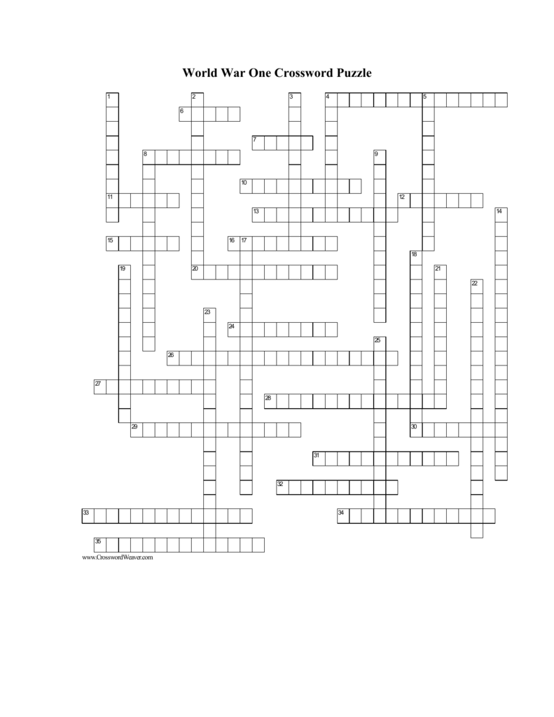World War One Crossword Puzzle