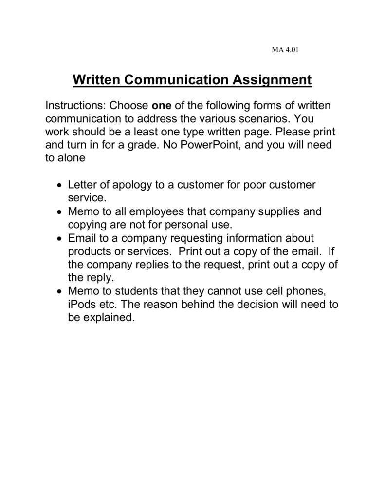 types of communication assignment