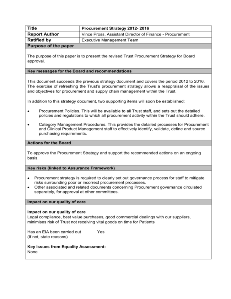 Example procurement strategy – a reference document for NHS