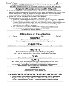 Kingdom Foldable Rubric with Grading Rubric 2010