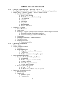 AT Biology Final Exam Topics 2013-2014 1) Ch. 22 – Descent with