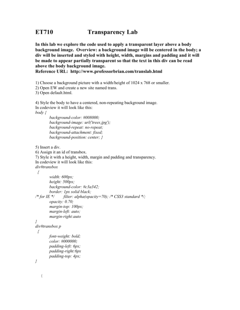 Transparency in HTML: \