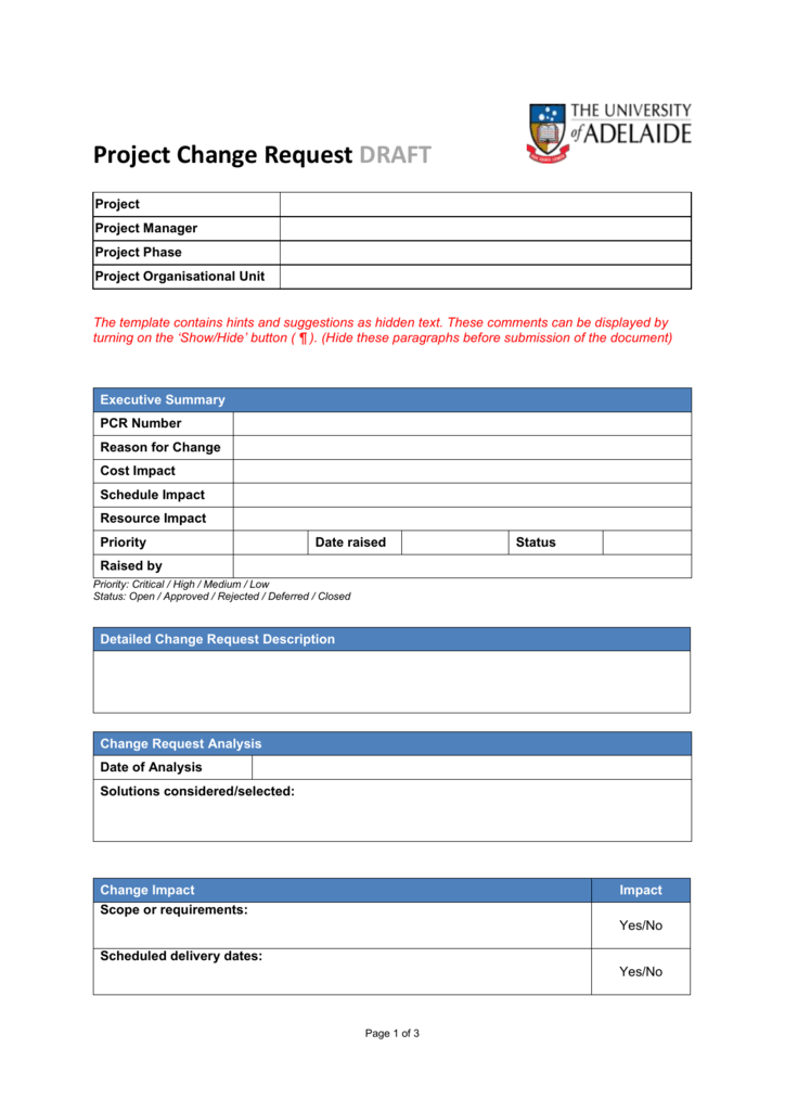 Project Scope Change Template