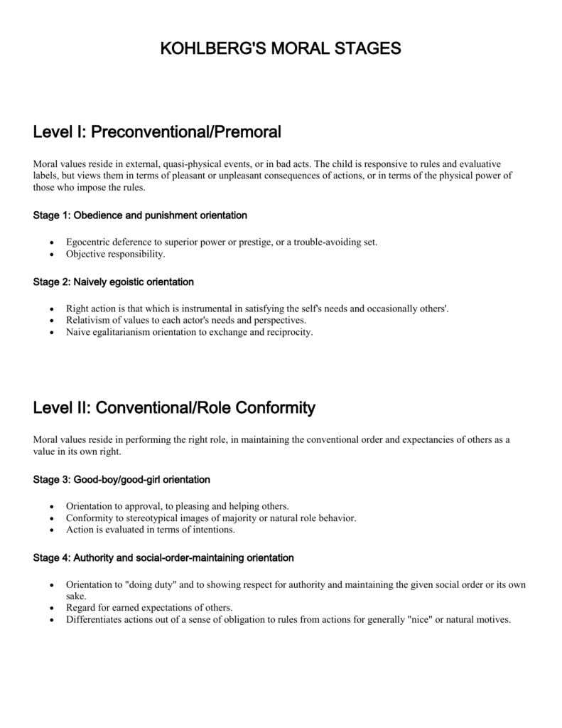 KOHLBERG S MORAL STAGES