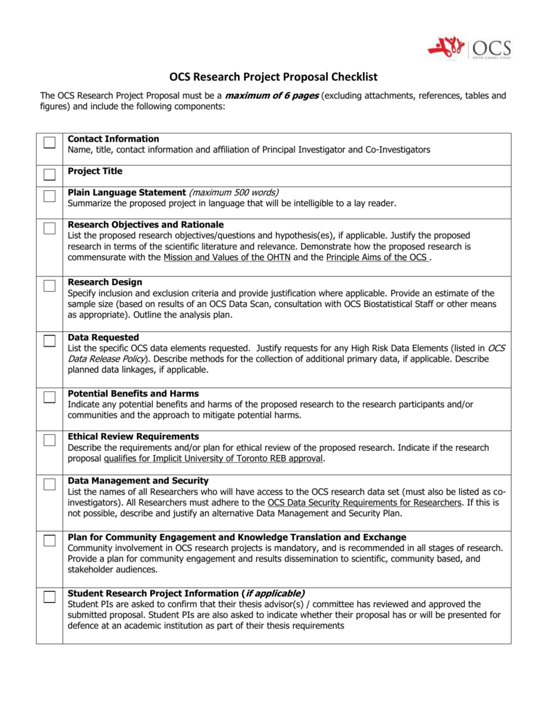 research proposal checklist