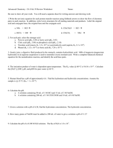 Advanced Chemistry: Ch 18 & 19 Review Worksheet