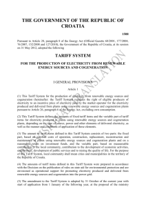 Tariff System for the production of electricity from renewable energy