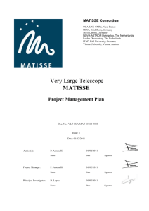 MATISSE Project Management Plan - Observatoire de la Côte d'Azur