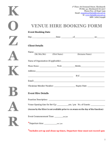 Booking details Hall Hire - The Ballroom & Kozak Bar