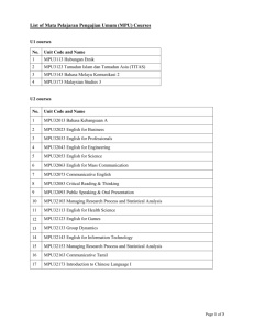 List of Mata Pelajaran Pengajian Umum (MPU) Courses U1 courses