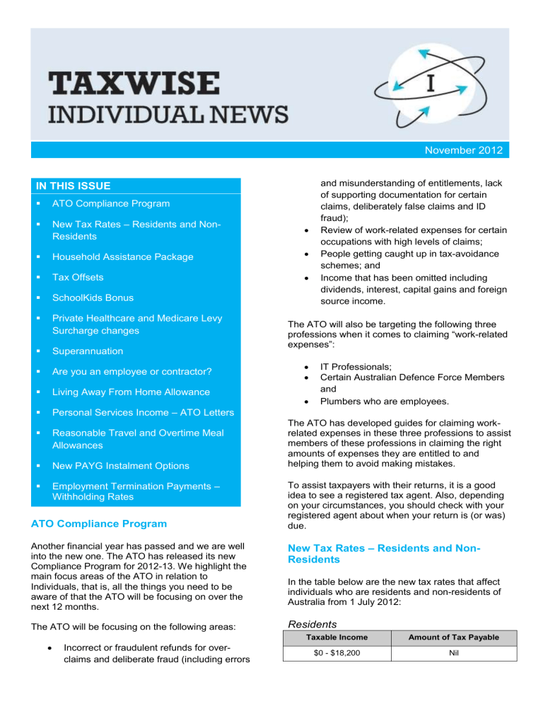 IN THIS ISSUE ATO Compliance Program New Tax Rates