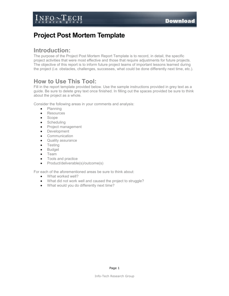 Project Post Mortem Template Regarding Post Project Report Template