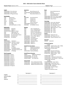 2015 – 2016 Senior Course Selection Sheet Student Name (please
