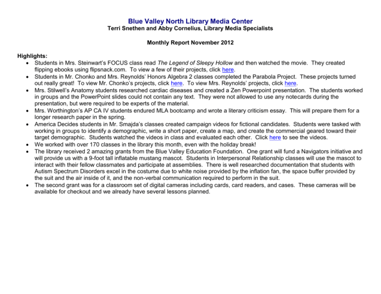 Circulation Statistics Blue Valley School District