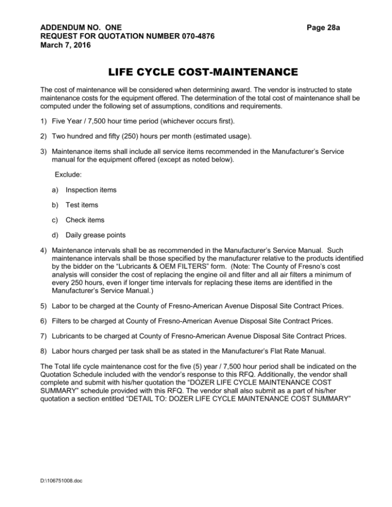 LIFE CYCLE COST MAINTENANCE