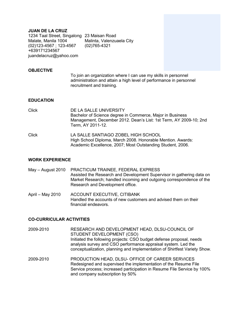 Dlsu manila resume template