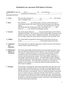 Residential Lease Agreement With Option to Purchase