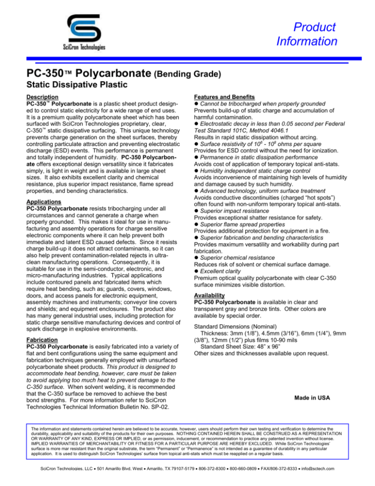 PC-350 ESd Polycarbonate (Bending Grade)