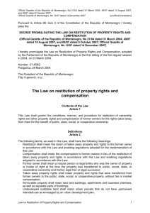 Law on Restitution of Taken Away Property Rights and Compensation