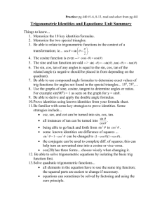 Trigonometric Identities and Equations: Unit Summary