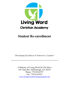 2015-2016 Re-enroll - Living Word Christian Academy