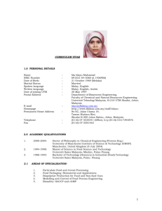 Complete CV - Faculty of Chemical & Natural Resources Engineering