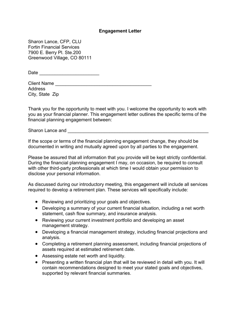 Financial Planning Engagement Letter