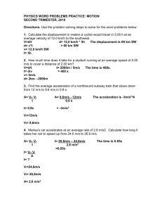 physics word problems practice: motion - SCIENCE