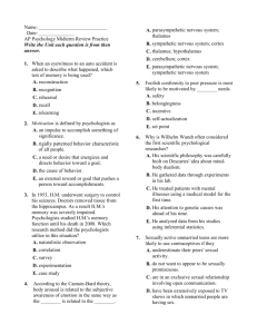 AP Psych Midterm Practice Questions 2013