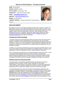 Resume for Richard Byrom - Oracle Applications Consultant