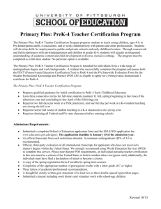 Primary Plus PreK-4 Teacher Certification Academic Checklist