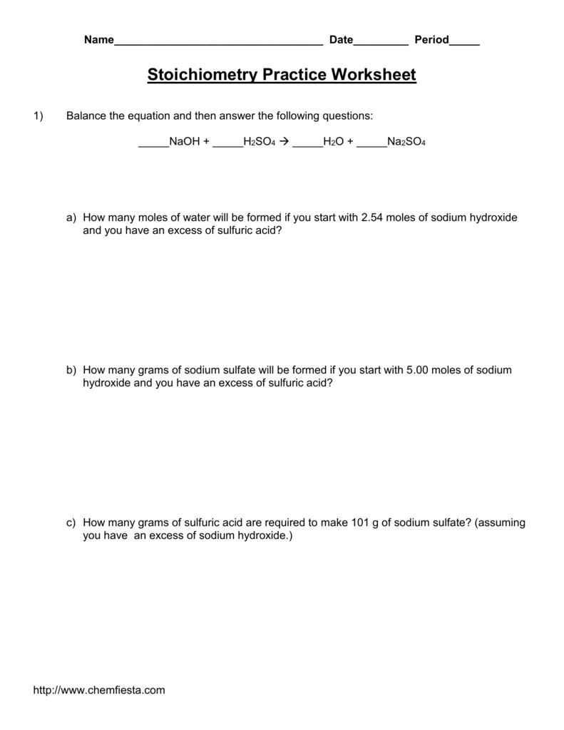 Stoichiometry Practice Worksheet Regarding Stoichiometry Problems Worksheet Answers