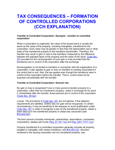 tax consequences – formation of controlled corporations