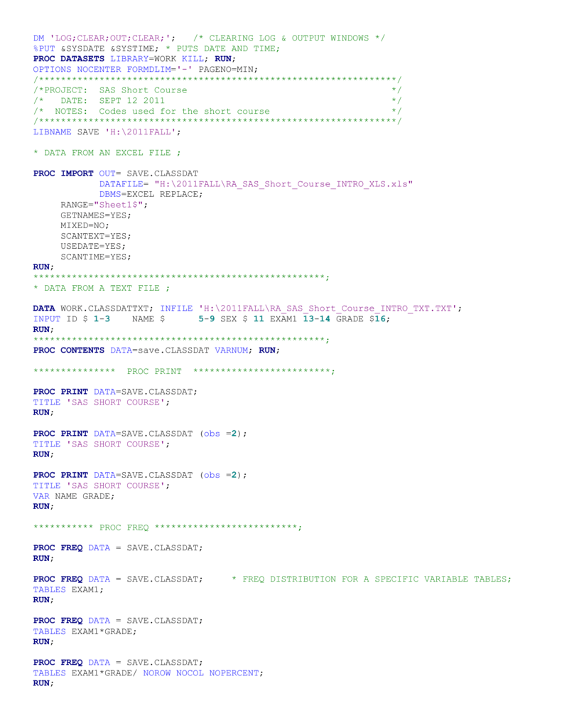 Sas Simulation Code Example