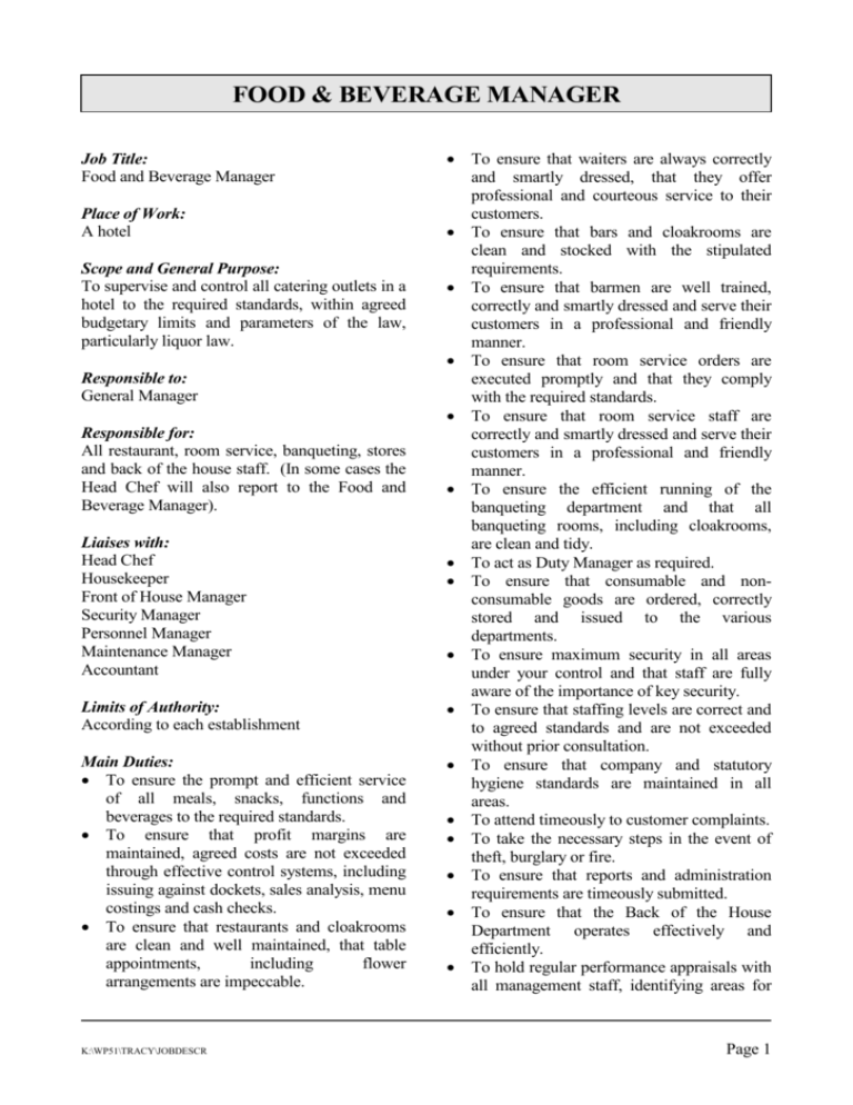 Hospitality Award Level Descriptions Pdf