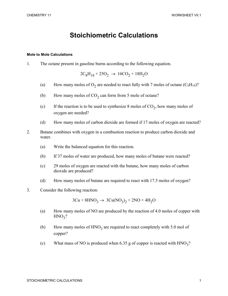 Stoichiometry Calculation Practice Worksheet