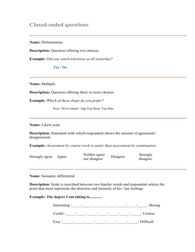 Closedended questions