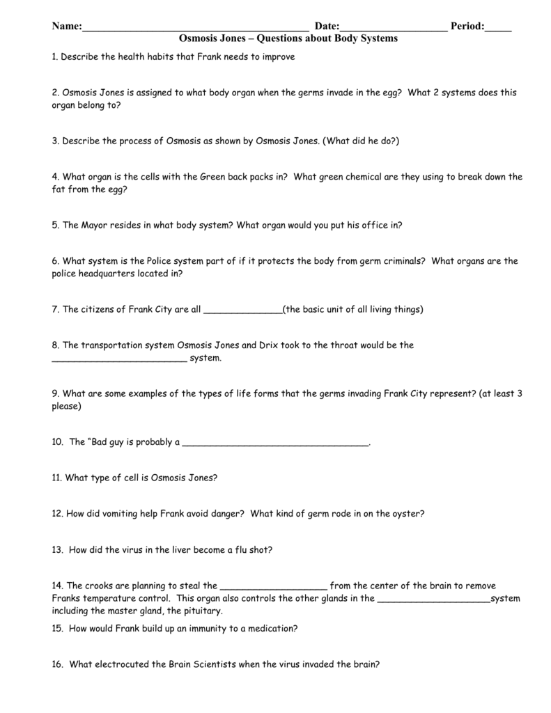 Osmosis Jones Notes Pertaining To Osmosis Jones Worksheet Answer Key