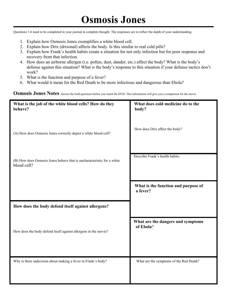 Osmosis Jones Inside Osmosis Jones Worksheet Answer Key