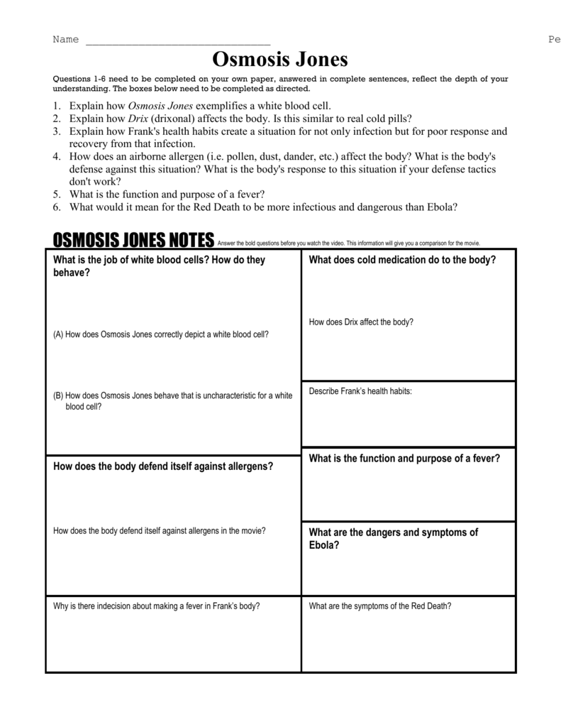 osmosis jones notes With Regard To Osmosis Jones Worksheet Answer Key