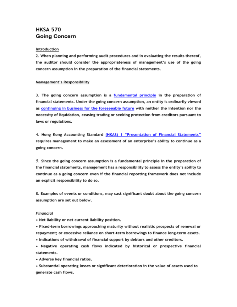 going concern statement of financial position accounts fasb concept 6