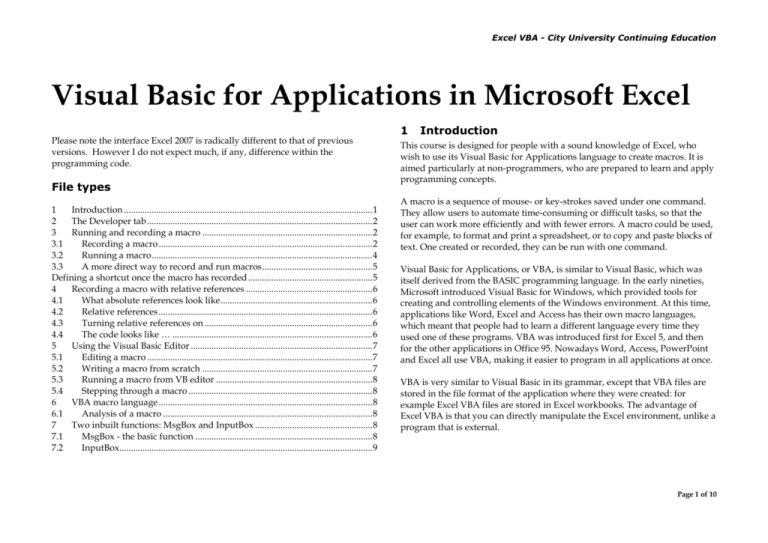 visual basic for applications course